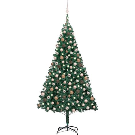 vidaXL Künstlicher Weihnachtsbaum mit Beleuchtung & Kugeln Grün 210 cm (1/5)