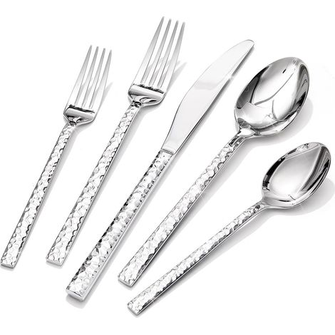 Lot de 6 Couteaux Steak, Inox Martelé, Complet, Rapide, Robuste, Salle À Manger, Cadeau, Moderne (1/5)