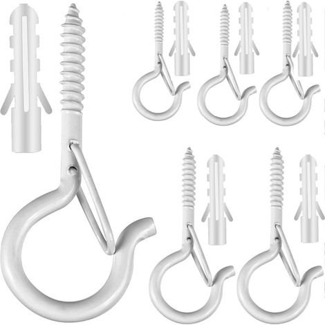 Lot de 10 crochets blancs Q-Hanger à vis pour guirlandes lumineuses extérieures, boucle de sécurité, crochet à œillet pour accrocher des lumières de Noël, monté sur un mur ou un plafond (1/5)