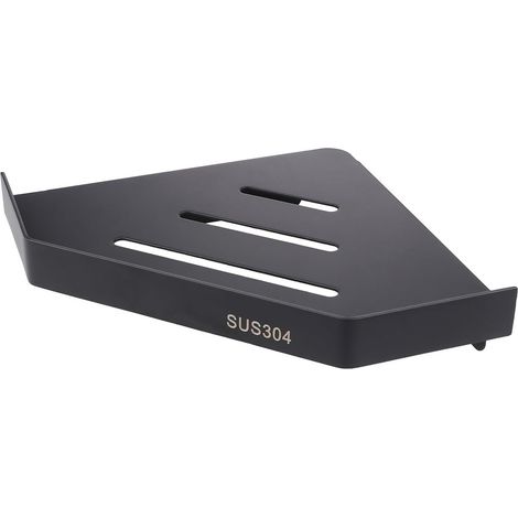 Étagère Angle de Salle de Bain en Acier Inoxydable Noir sans Perçage Support de Rangement Mural Pratique pour Accessoires de Toilette à Domicile (1/5)