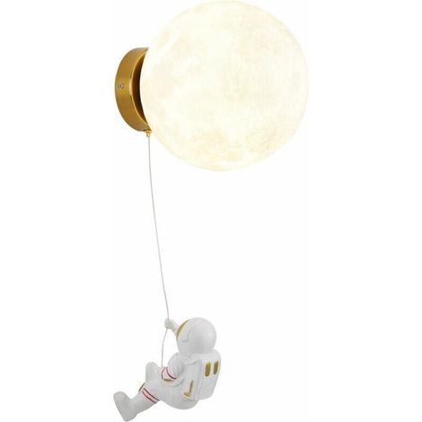 Applique murale lune pour chambre d'enfant créatif astronaute dessin animé de chevet lampe LED tricolore diamètre 15cm (1/5)