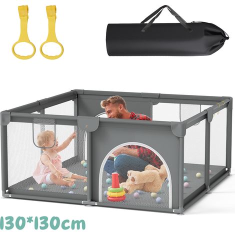 Jiubiaz Baby Laufgitter Laufstall Absperrgitter 130x130cm Krabbelgitter mit Rutschfester Basis, atmungsaktivem Netz Sicherheitsspielplatz
