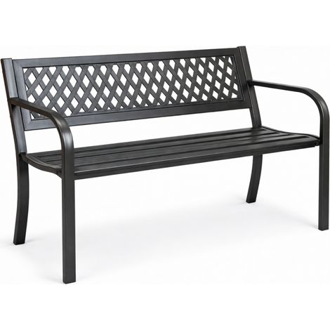 Panchina da giardino con schienale, parco, metallo con rivestimento in PVC, 118 x 50 x 75 cm, nera LAW01 (1/5)