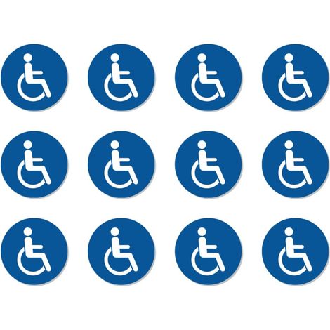 Aufkleber für Behindertenparkplätze – 12er-Pack – Strapazierfähiges Vinyl – Entspricht ISO 7010 – Für den Innen- und Außenbereich geeignet – 2,5 cm Durchmesser