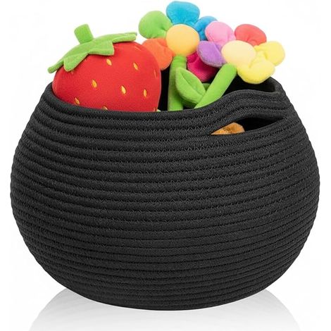 Panier à linge, panier de rangement tressé, noir, 25 x 21 cm, rond, pliable, serviettes, papier toilette (1/5)