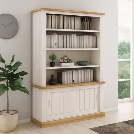 Librería Evandro, Biblioteca 3 Estantes, 2 Puertas, Instalación en Suelo, 122x40x203h cm Blanco