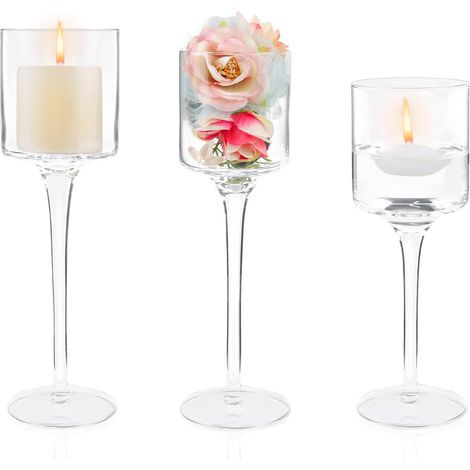 Kristallleuchter, 3 elegante, transparente Säulenleuchter, Tischdekoration für Hochzeiten und Weihnachten, 20/23/26 (1/5)