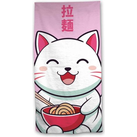 Serviette de plage Rose - Maneki-neko kiwaii - 70x140 cm (1/3)