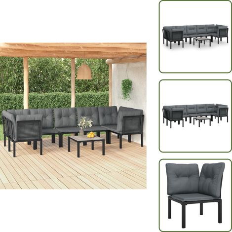 The Living Store Set Salotto da Giardino 8 pz Nero e Grigio in Polyrattan - Poltrona da giardino