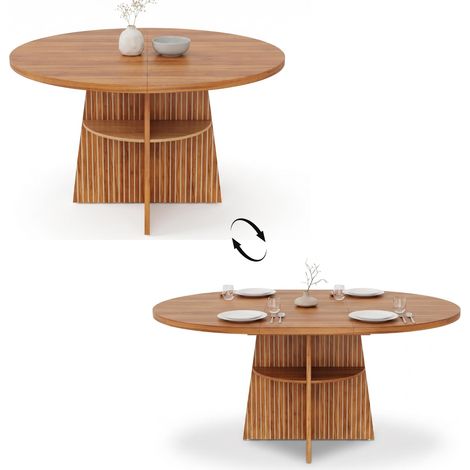 FurnitureR Table extensible de 110 à 150 cm en finition noyer naturel avec rangement central, adaptée aux repas de 2 à 8 personnes (1/5)