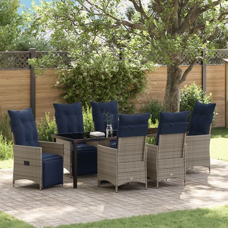 Garten Essgruppe 7 pcs Grau Poly-Rattan vidaXL (1/5)