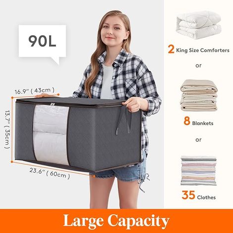 Lot de 3 Range-vêtements Pliable (Gris), 49 x 36 x 21cm, Sac de Rangement Sous Lit, Tissu Non-Tissé Épais Imperméable, Idéal pour Couettes, Couvertures, Oreillers, Jouets, Vestes et Vêtements (1/3)