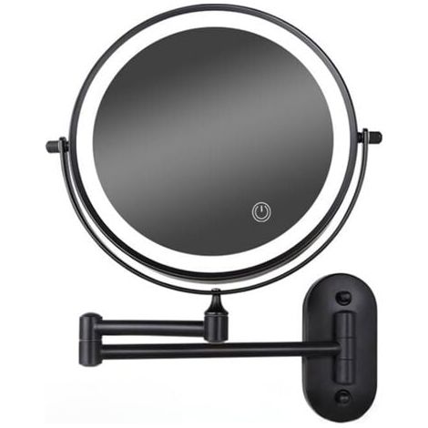 Miroir de maquillage mural à LED 8 pouces, intensité variable, double face, grossissement x5 (noir) (1/4)
