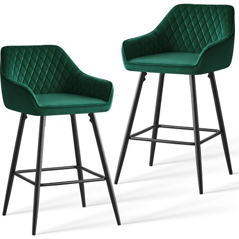 JYMTOM Lot de 2 tabourets de bar chaises en velours Siège rembourrée pieds en métal tabouret. chaises à manger bars jambes métalliques-Vert