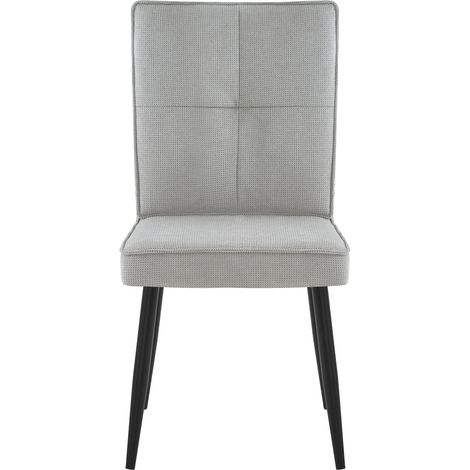Set de 2 sillas de comedor tapizadas en chenilla gris claro con patas de metal negro (1/5)