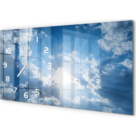Grande Horloge Murale 60x30 cm Design Panoramique Verre Silencieux pour Salon Nuages dans le ciel (1/5)