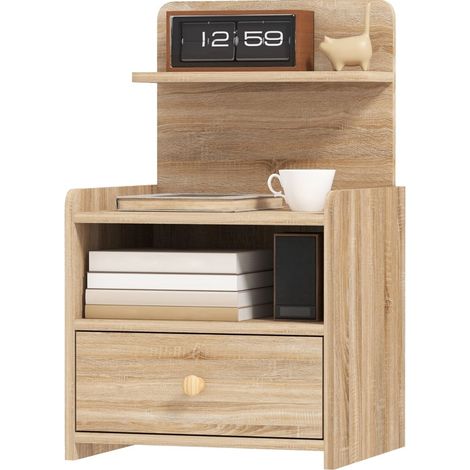 Table d'appoint moderne en panneaux mélaminés avec rangement, 40x35x66 cm, aspect chêne naturel (1/5)