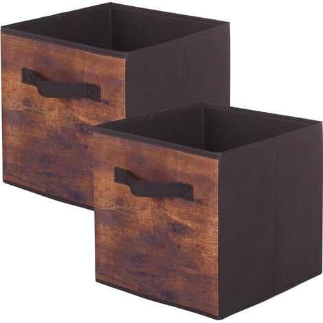 Boîtes de rangement, boîtes de rangement en tissu pliables et tiroirs de rangement en tissu pour placards et rangements pour jouets, lot de 2 (grain de bois Vintage) (1/5)