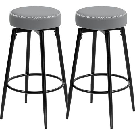 Set of Two Faux Lear Bar Stools - Grey/Black (1/5)