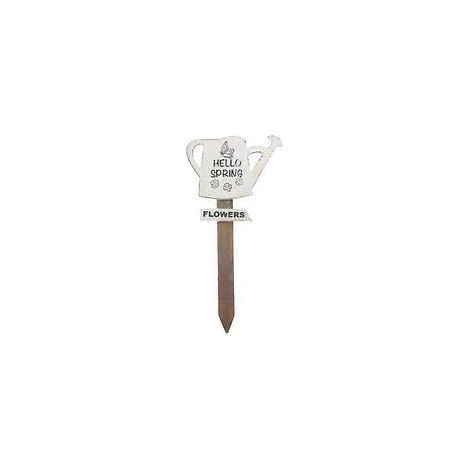 Estaca decorativa de madera para jardín con forma de tetera (blanca) - Crezuo