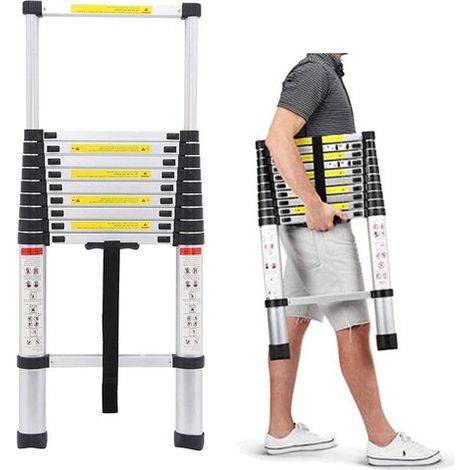 10.5Ft 3.2M Extendable Alminium Ladders Telescopic Folding Extending Portable 11 Steps Loft Extension Ladder DIY Multi Purpose Ladder (1/5)
