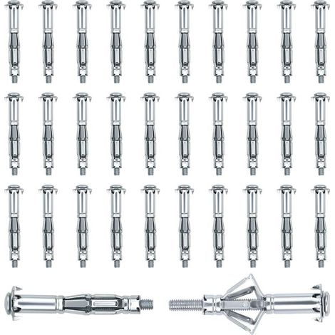 30 Pièce Chevilles, M6 x 65 mm Fixations Murales Creuses, Chevilles à Expansion avec Vis, Galvanisées Cheville, Métalliques Fixations D'ancrage pour Mur Creux (1/5)