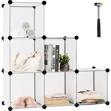 COSTWAY Steckregal aus 6 Würfel, DIY Würfelregal stapelbar aus Kunststoff, Regalsystem Stufenregal Kunststoffregal modular für Schlafzimmer, Wohnzimmer, 95 x 32 x 94,5 cm (1/5)