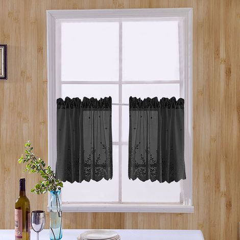 [Rideau de cuisine] Rideau à valance à motif écossais polyester lavable 137x61cm Bleu Ivory Noir Blanc 1 x (1/5)