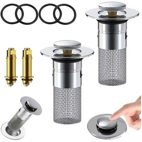 2 Pièces Bonde de lavabo Pop Up Universel, Filtre de vidange en Acier Inoxydable, Bouchon de lavabo Anti-colmatage avec Crépine pour Baignoire, Cuisine, Lavabo (1/5)