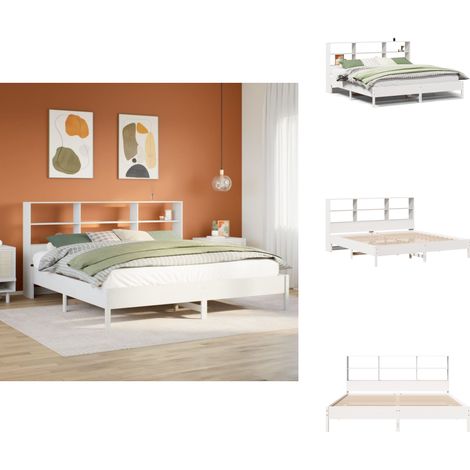 Massivholzbett mit Regal ohne Matratze Weiß 180x200 cm Kiefer - Bett Mit Regal - Bett Mit Bücherregal - Holzbett Mit Regal - Holzbett Mit Bücherregal (1/5)