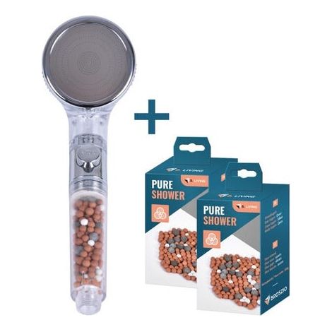 Pommeau de douche adoucisseur d'eau aux billes minérales Pommeau de douche jets de massage SPA Pure Shower Pommeau + 2 recharges (1/4)