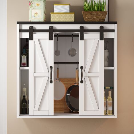 Küchen-Hängeschrank 80/31/76 cm in Weiß mit 2 Schiebetüren und verstellbaren Einlegeböden (1/5)