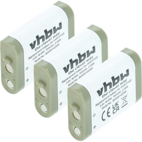 vhbw 3x Akku kompatibel mit Panasonic STB103, TG2382, TG272, TG3252, TGA230, TGA271 schnurlos Festnetz Telefon (700mAh, 3,6V, NiMH)