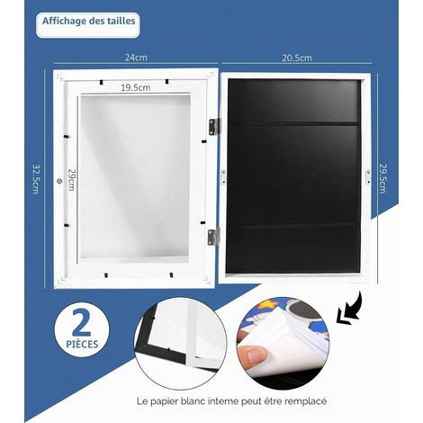 Cadre Dessin Enfant à Changer, Cadre a Dessin Enfant A4 Ouverture Avant, Cadre Photo d'art pour Enfants Pliable à Remplir pour le Rangement et la PréSentation des Dessins d'enfants, Blanc (1/5)