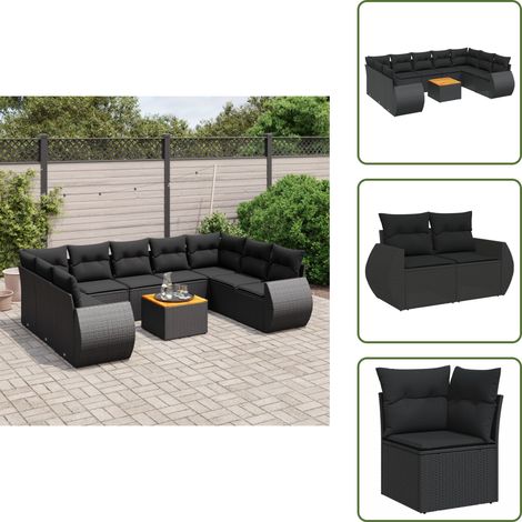Salon de jardin 10 pcs avec coussins noir résine tressée - Ensemble Salon De Jardin - Meuble De Jardin - Canapé Extérieur - Table De Jardin - Résine Tressée (1/5)
