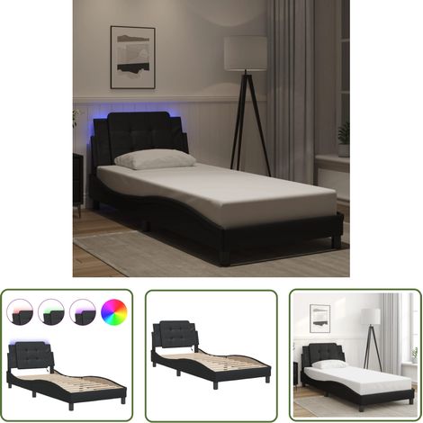 The Living Store Bettgestell mit LED Schwarz 90x200 cm Kunstleder - Bettstellengestell - Schlafzimmermöbel - LED-Bett - Kunstlederbett - Doppelbett (1/5)