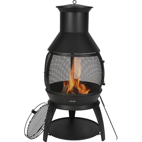 Cheminée Extérieur, 559 mm, Poêle à Bois Sphérique en Fer Robuste pour Barbecue et Réchauffer, avec Grille, Couvercle de Cheminée Antirouille, pour Patio, Jardin, Arrière-cour, en Plein Air (1/5)
