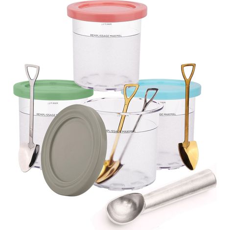 Juego de 4 recipientes para heladera, compatibles con Ninja NC300, policarbonato sin BPA, tapa hermética, aptos para lavavajillas. (1/5)