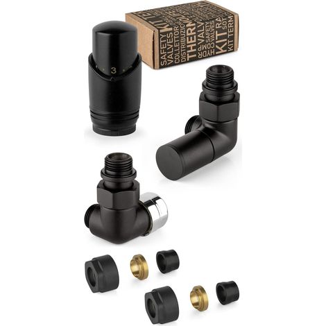 Kit válvula de mobiliario negro y cromado con válvula termostática a la izquierda APM 130KNN 015 R 12  Negro