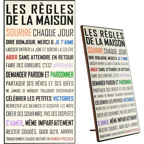 Tableau décoration murale « Les Règles de la Maison » – Cadre en bois à poser ou à accrocher – Panneau mural bois 30x15 cm, message positif, idée cadeau maison, entrée ou salon (1/5)