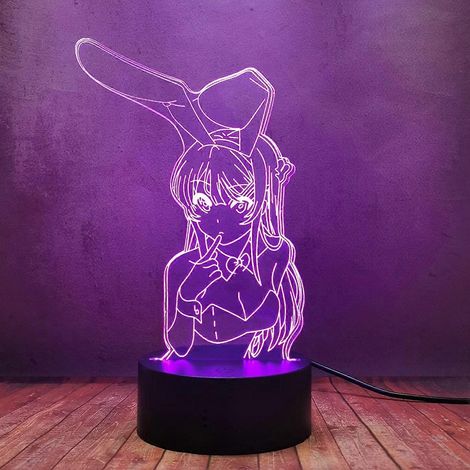 Veilleuse LED 3D à l'effigie de Mai Sakurajima, personnage d'anime, idéale pour décorer une chambre. Lampe Sakurajima Mai, la fille lapin, avec 16 couleurs et variateur, télécommande tactile et design (1/5)