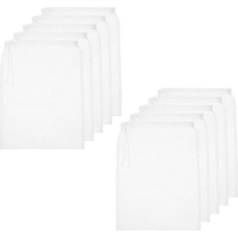 Passoire, lot de 10, étamine, tamis, nylon, sac passoire, maille 200, facile à nettoyer, réutilisable, pour la préparation des noix, 20 x 30 cm, blanc (1/5)