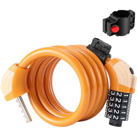 Kombinations-Fahrradschloss, 1,2 m Kabelschloss, zurücksetzbarer 5-stelliger Code, orange