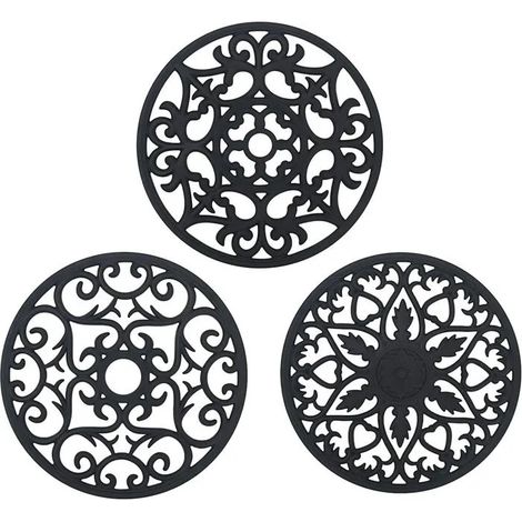 Dessous de Plat Silicone 3PCS, anti-dérapant, résiste à 250°C. Multifonction : repose-cuillère, dessous de verre, - Lot de 3 - Noir (1/5)