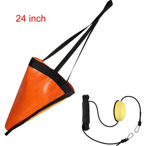 Ancre de remorquage transfrontalière en PVC, corde d'ancre de pêche, ancre de mer, ensemble de flotteurs de freinage pour kayak et bateau gonflable - 61 cm avec corde noire et bouée orange - Corde d'a (1/4)