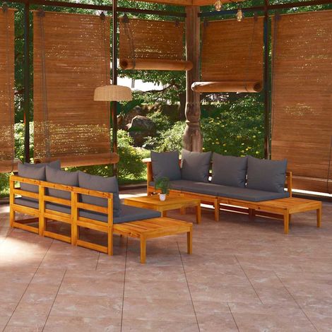 vidaXL Set muebles de jardín 5 pzas cojines gris oscuro madera acacia (1/4)