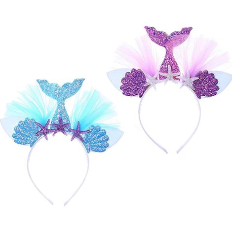Diadema de lentejuelas de sirena, banda para el cabello de sirena, decoración de cola elegante, disfraz para niños, regalo para Halloween, celebración, regalo de fiesta de cumpleaños (azul y morado) (1/5)