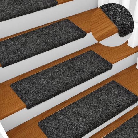 10 pcs Tapis d'escalier de marches  Intérieur Antidérapant  Tapis de Protection pour Enfants, Personnes Agées et Animaux Gris 65x21x4 cm Aiguilleté XJDT772751 (1/5)