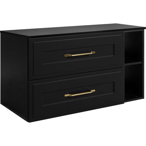Rodan Waschbeckenunterschrank 100 cm, Schwarz, 46 x 100 x 58,6 cm, wandhängend, MDF, 2 Schubladen und Ablage, feuchtraumgeeignet
