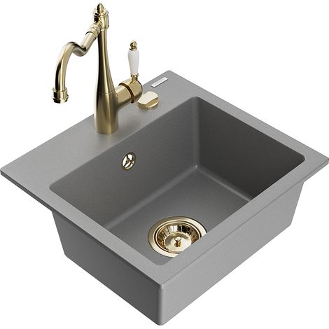 Mexen Milo lavello in granito 1-vasca con miscelatore da cucina Carla, grigio - 6505-71-670700-50 (1/5)